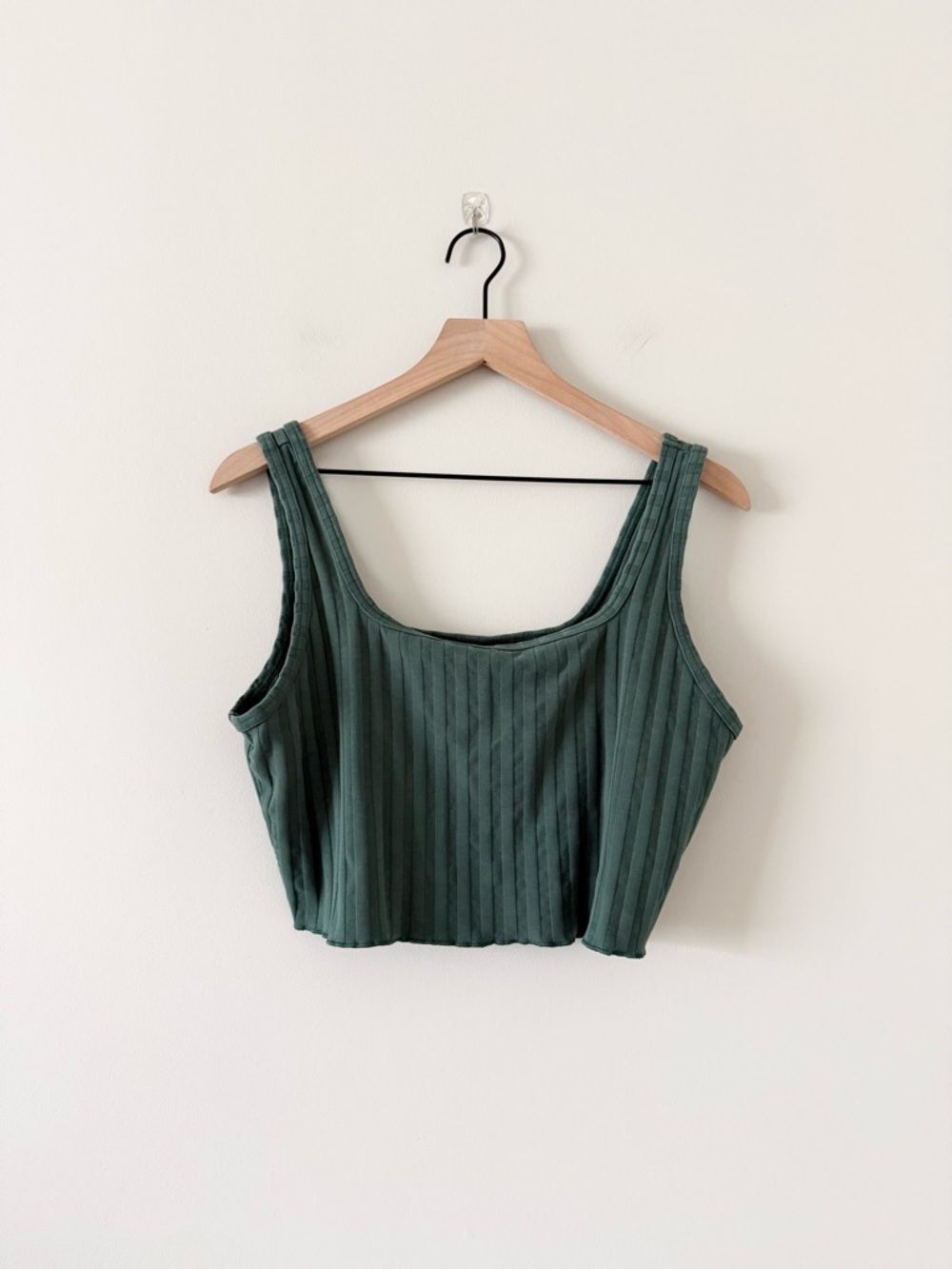 aerie Offline OG Ribbed Scoop Crop Tank Top in Dark Green Size XL